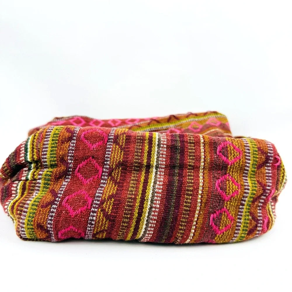 Boho Woven Crossbody Hobo Shoulder Bag Striped Multicolor Zip Pockets Hippie